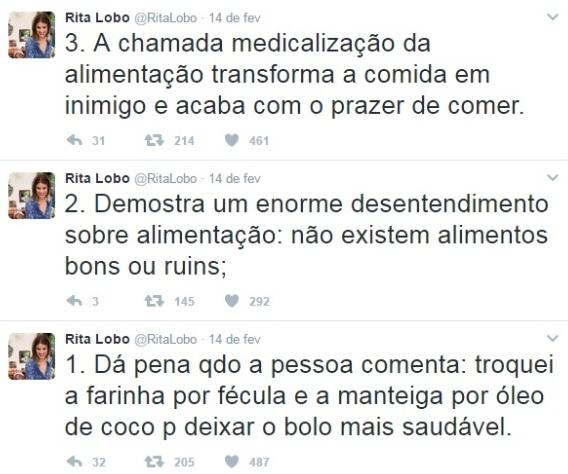Alguns dos posts de Rita Lobo no Twitter