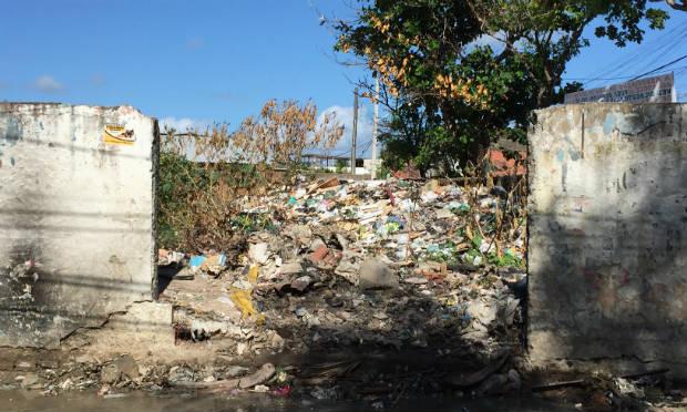 Em Campo Grande, lixo acumulado em terreno baldio chega à altura do muro / Foto: Marina Padilha/NE10